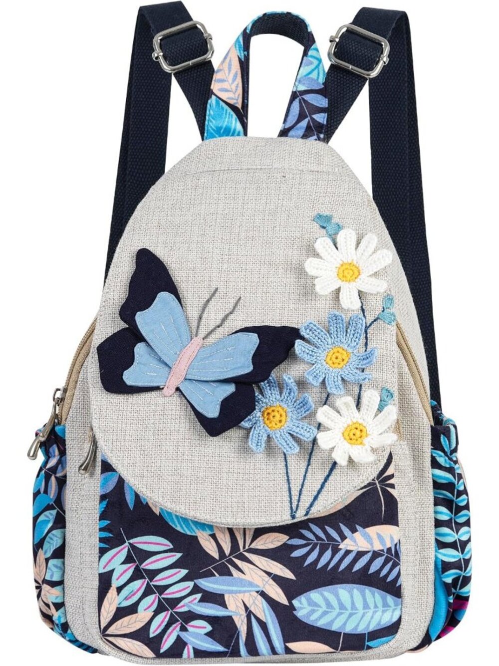 Retro Bohemian Washed Canvas Backpack for Women | 3D Decor | Daily Commuting Bag